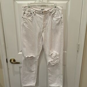 AGOLDE Riley High Rise Straight Crop Distressed Jeans Off White Size 30